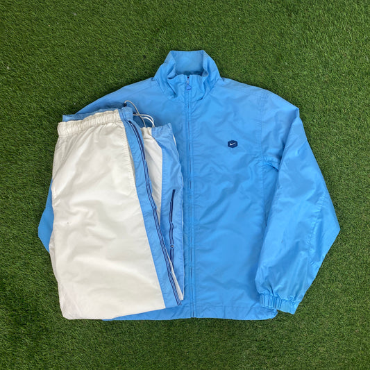 00s Nike Hex Windbreaker Jacket + Joggers Set Baby Blue Small