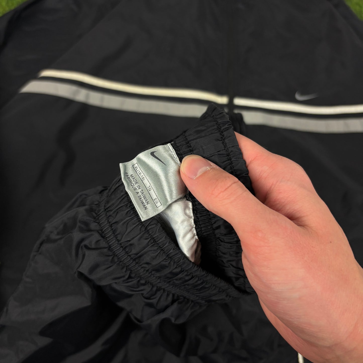00s Nike Piping Windbreaker Tracksuit Set Jacket + Joggers Black XL