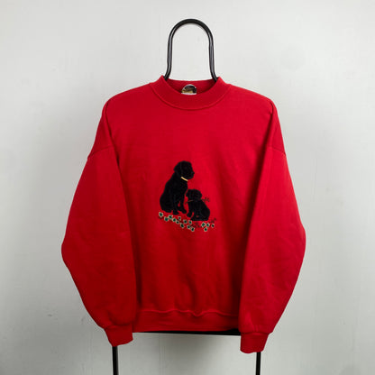 Retro 90s Dog Sweatshirt Red XL