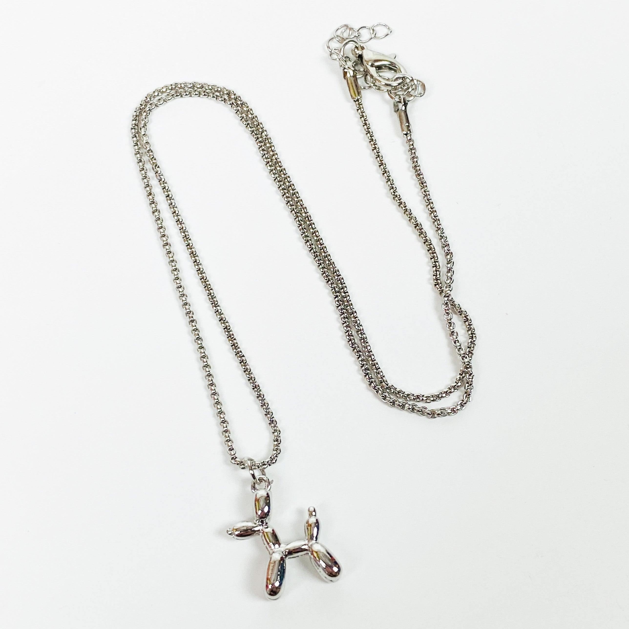 Retro Balloon Dog Necklace Chain Silver