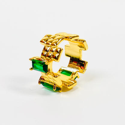 Retro Adjustable Gem Block Ring Gold