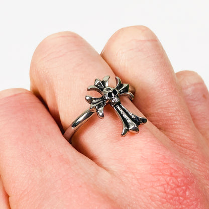 Vintage Skull Band Ring Silver