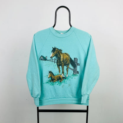 Retro Horse Sweatshirt Blue Small