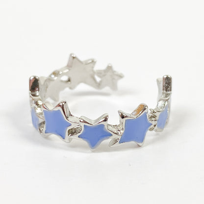 Vintage Retro Adjustable Star Ring Silver Blue