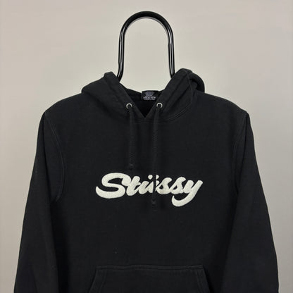 00s Stussy Chenille Logo Hoodie Black Small