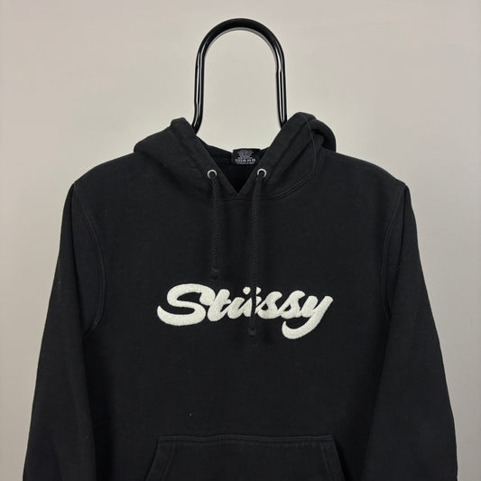 00s Stussy Chenille Logo Hoodie Black Small