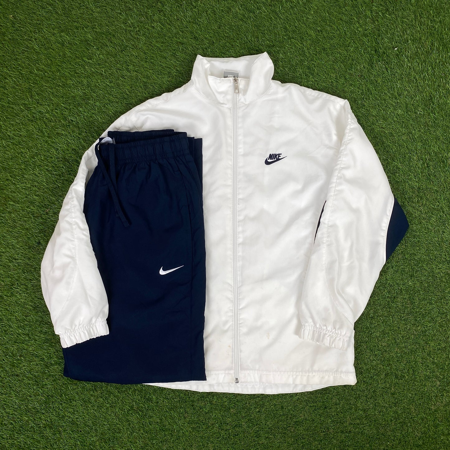 00s Nike Piping Windbreaker Jacket + Joggers Set White Small