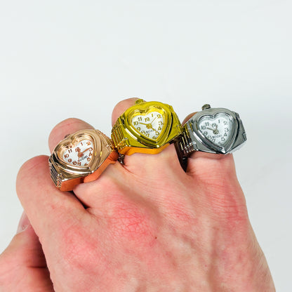 Heart Watch Ring Gold