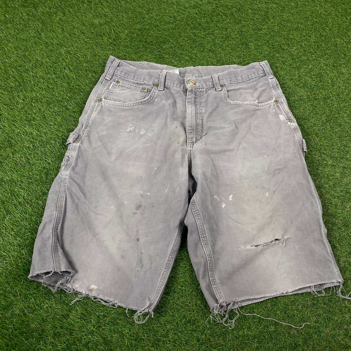 Retro Carhartt Carpenter Shorts Grey Large