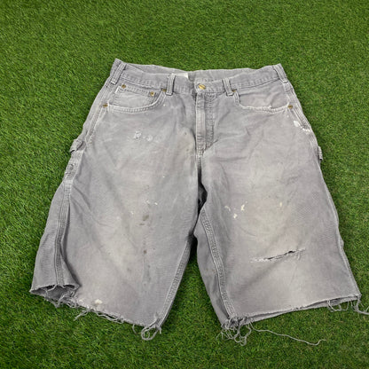 Retro Carhartt Carpenter Shorts Grey Large