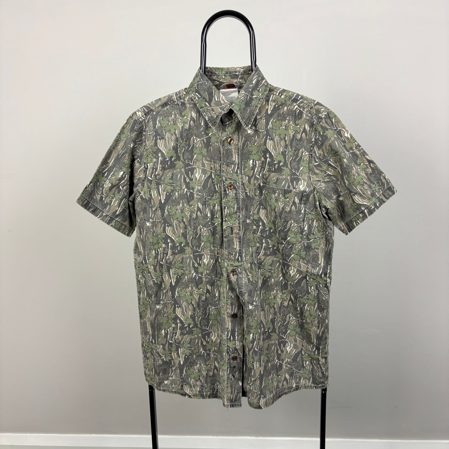 00s Carhartt Camo Shirt T-Shirt Green Medium