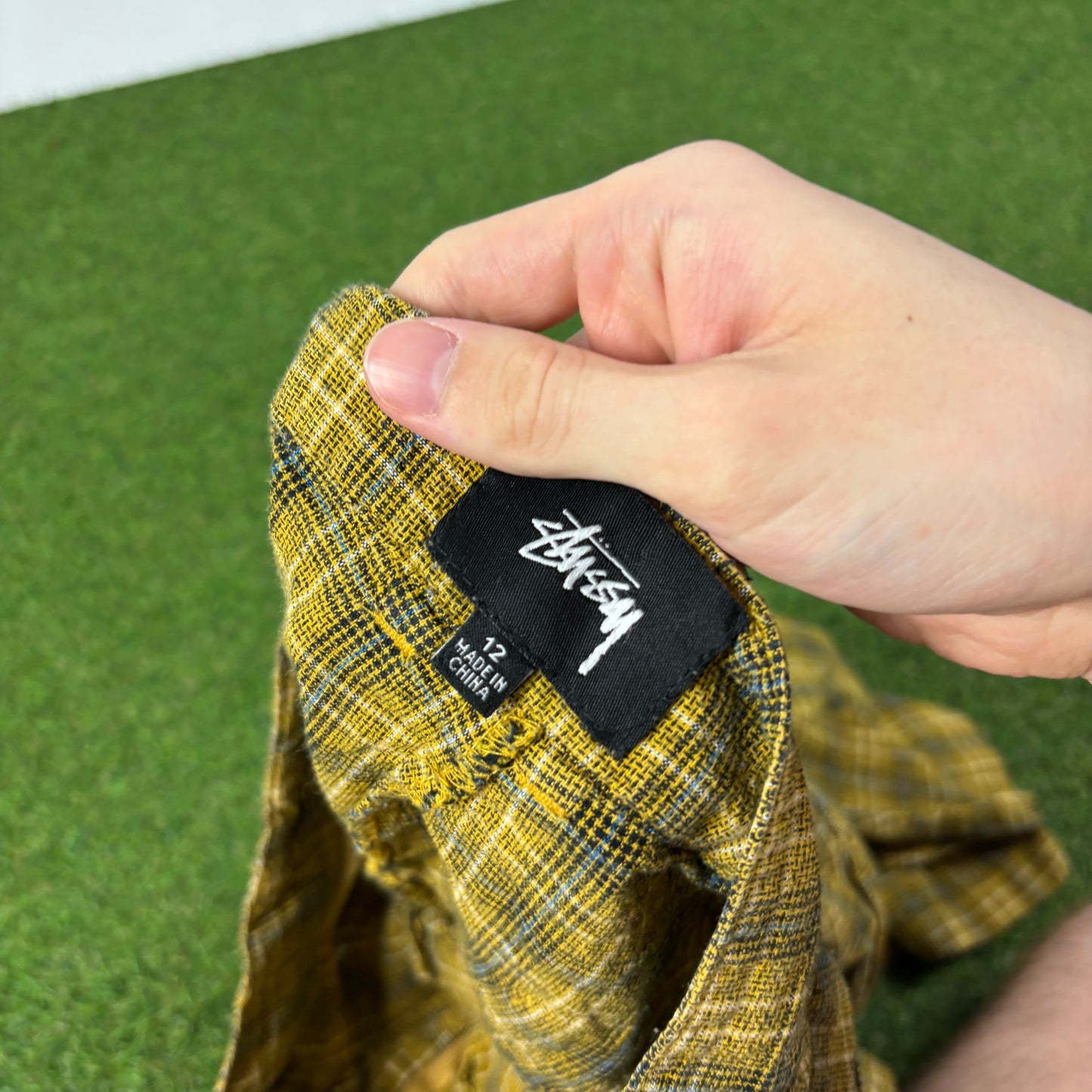 00s Stussy Plaid Cropped Trousers Joggers Yellow Women’s Medium