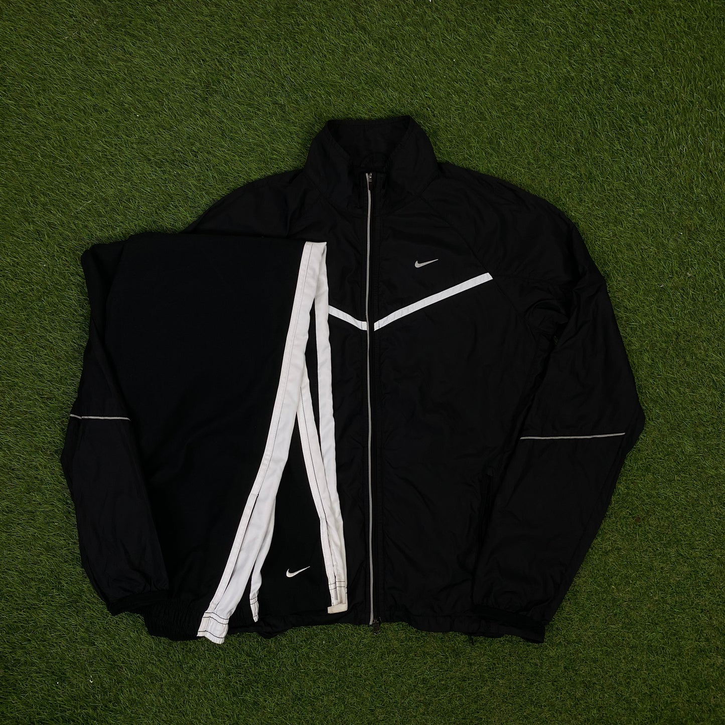 00s Nike Piping Tracksuit Jacket + Joggers Set Black Large