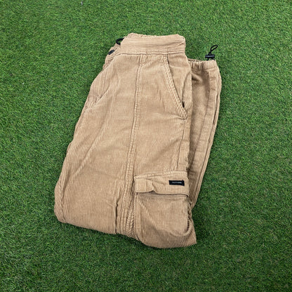 Retro Cord Cargo Trousers Joggers Brown Small