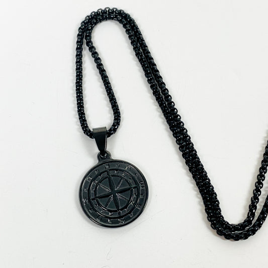 Retro Compass Chain Link Necklace Chain Black