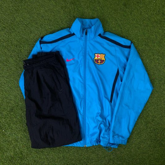 00s Nike Barcelona Piping Windbreaker Jacket + Joggers Set Blue Medium