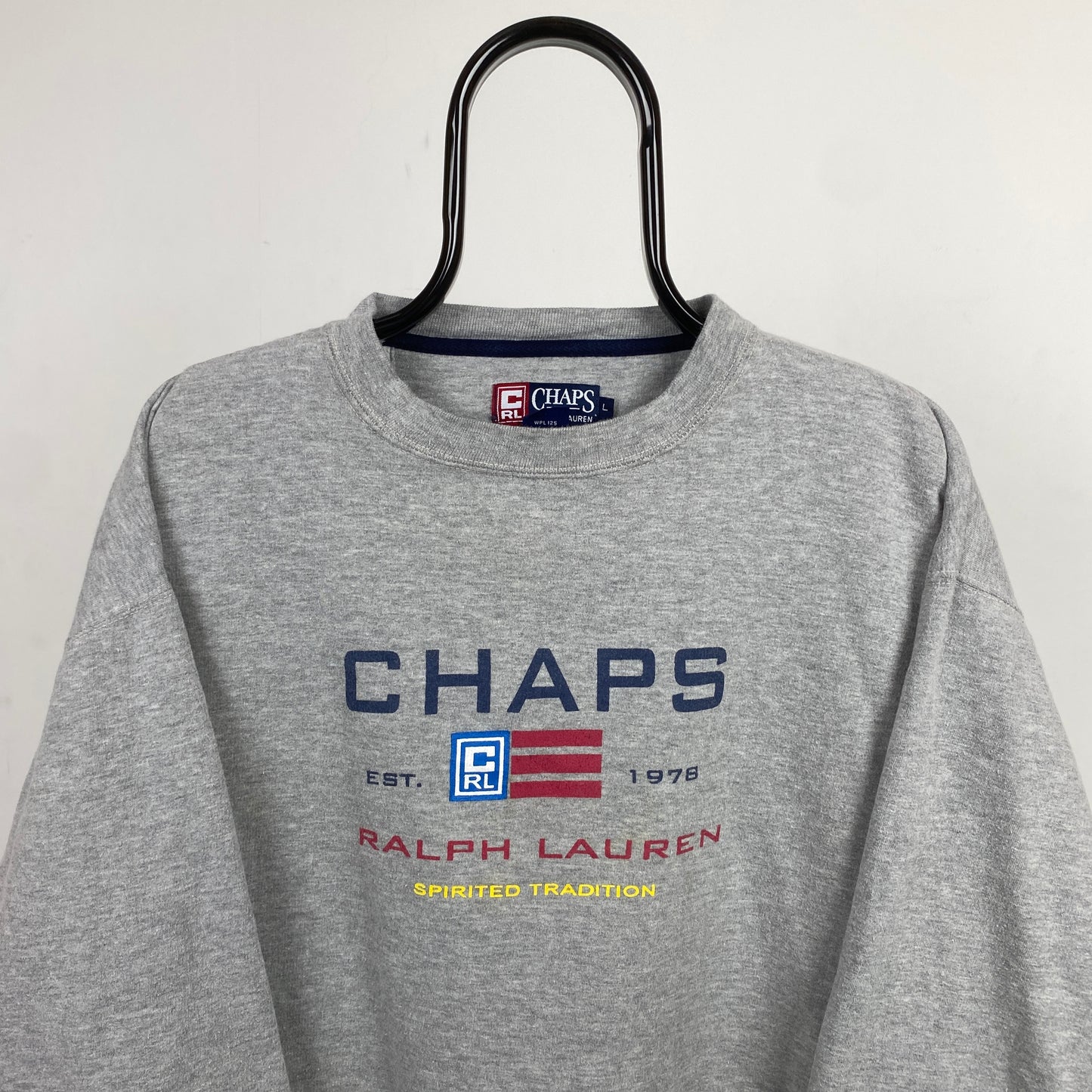 Retro Chaps Ralph Lauren Sweatshirt Grey Large