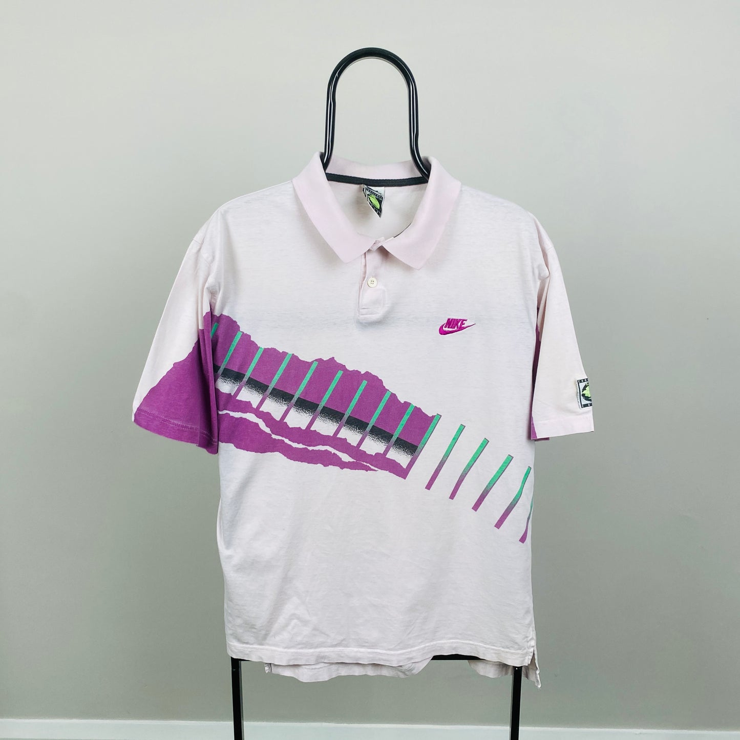 90s Nike Challenge Court Polo Shirt T-Shirt Pink Large