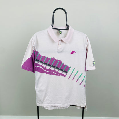 90s Nike Challenge Court Polo Shirt T-Shirt Pink Large