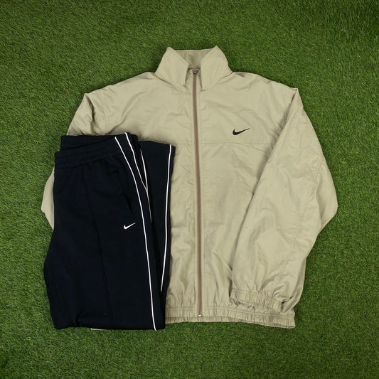 00s Nike Piping Tracksuit Jacket + Joggers Set Brown Large