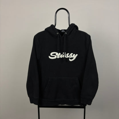 00s Stussy Chenille Logo Hoodie Black Small