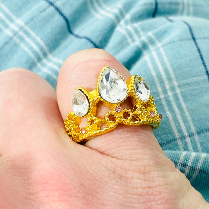 Adjustable Crown Gemstone Ring Gold