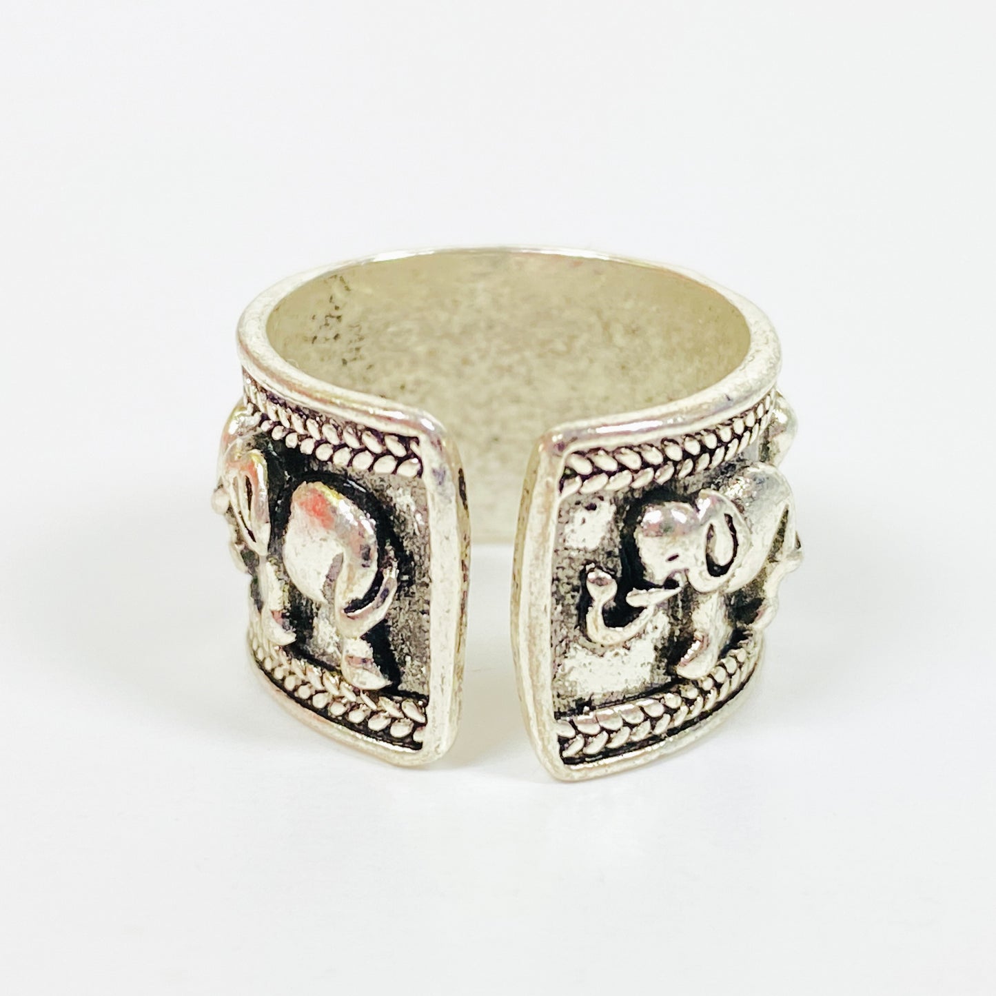 Retro Adjustable Elephant Ring Silver