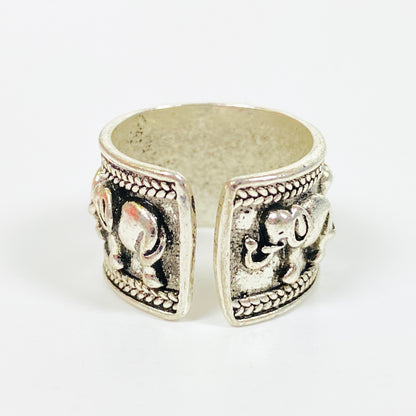 Retro Adjustable Elephant Ring Silver