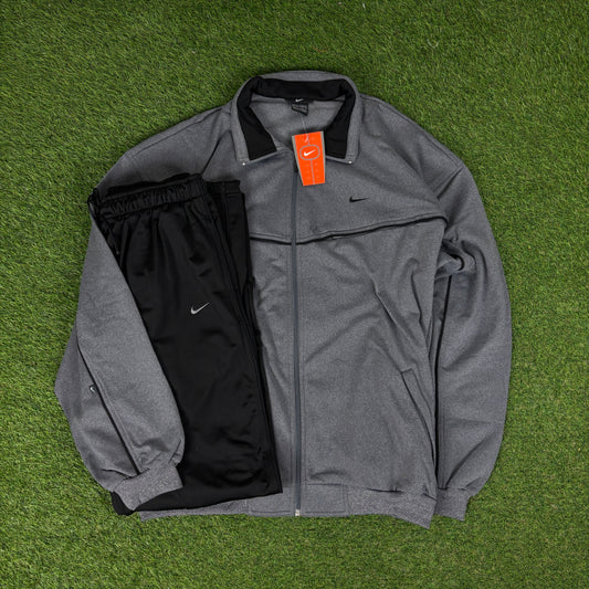 00s Nike Piping Tracksuit Set Jacket + Joggers Grey XXL