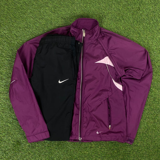 00s Nike Piping Windbreaker Jacket + Joggers Set Purple Womens Small