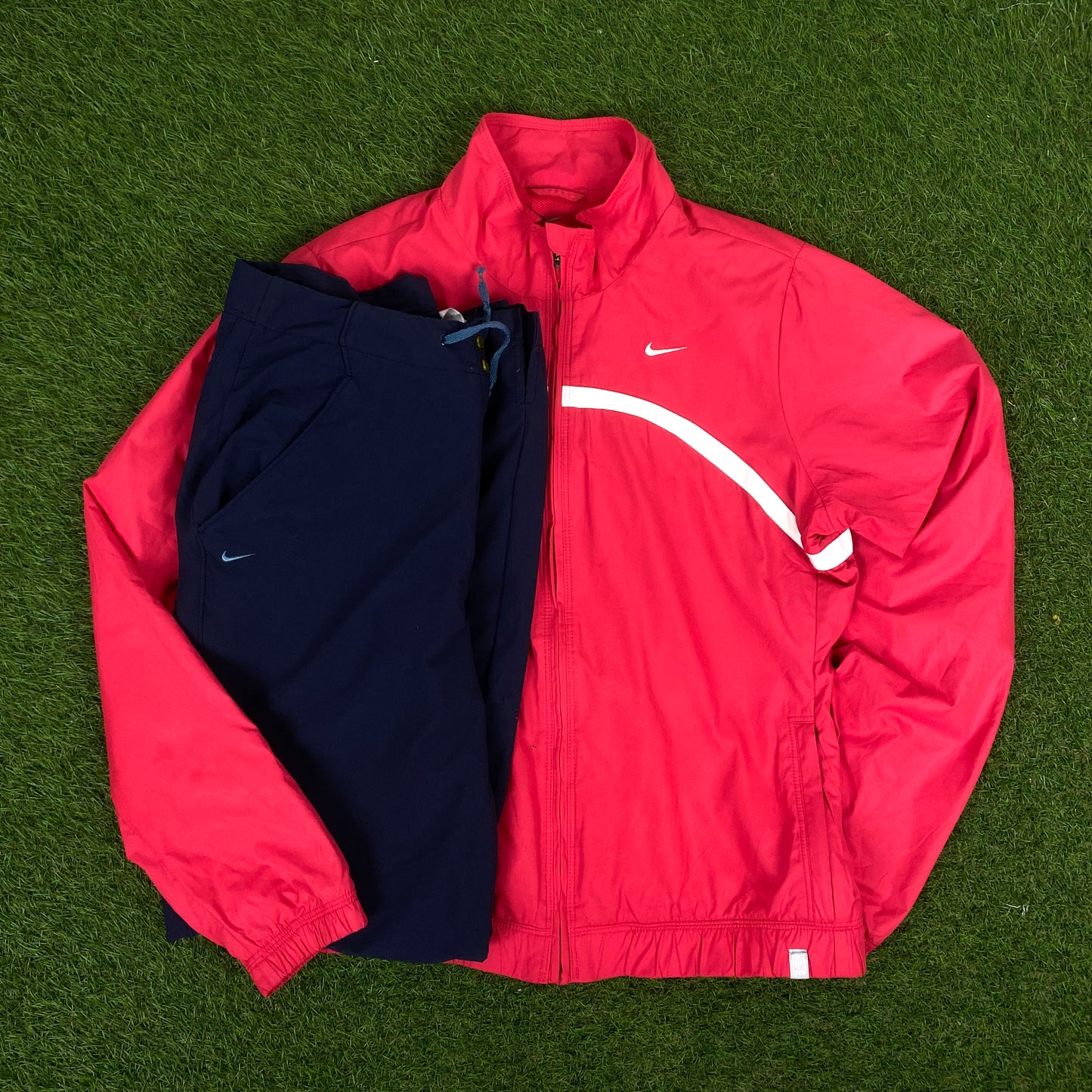 00s Nike Piping Windbreaker Jacket + Joggers Set Pink Medium