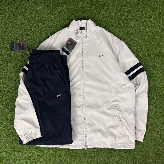 00s Nike Court Piping Tracksuit Jacket + Joggers Set Brown Large
