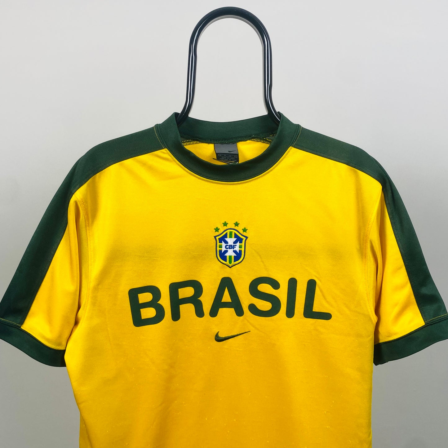 90s Nike Brazil Football Shirt T-Shirt Yellow Small