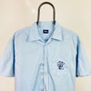 Retro 00s Stussy Button Shirt T-Shirt Blue Medium