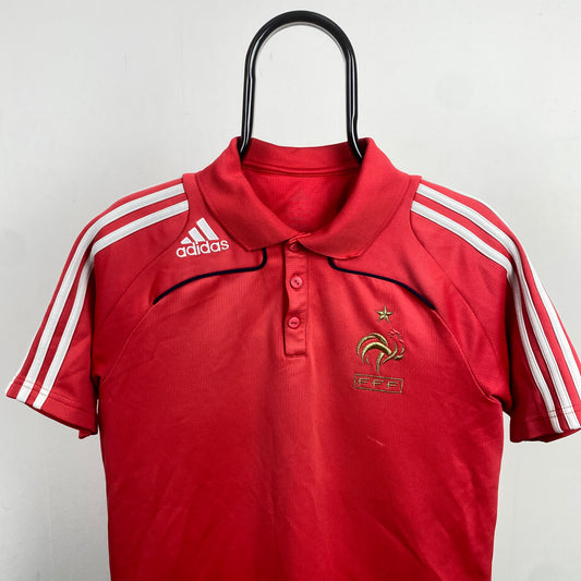 00s Adidas France Polo Shirt T-Shirt Red Medium