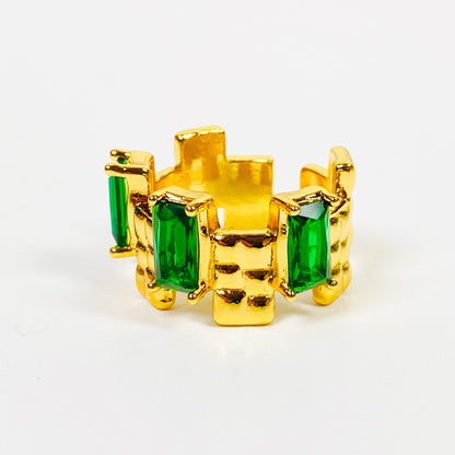 Retro Adjustable Gem Block Ring Gold