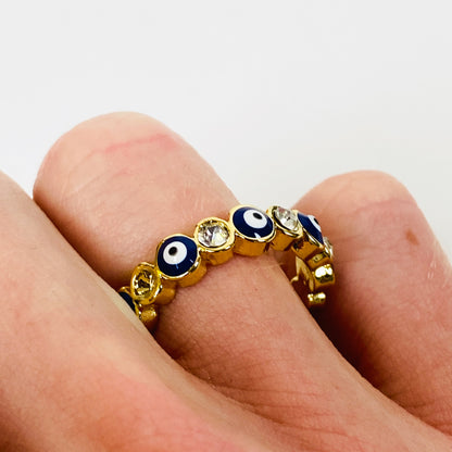 Retro Adjustable Evil Eye Gem Ring Gold