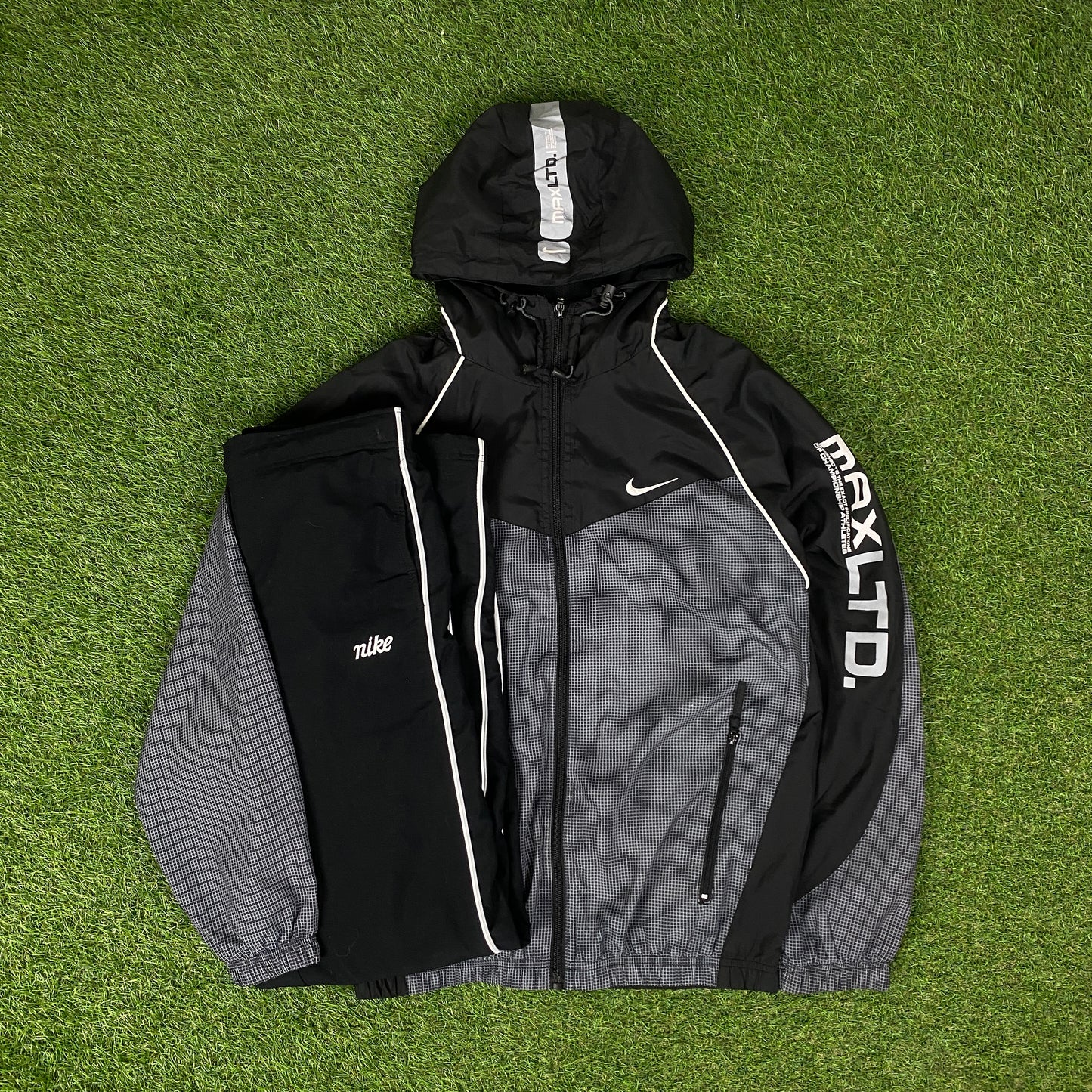 00s Nike Air Max Piping Tracksuit Jacket + Joggers Set Black Large