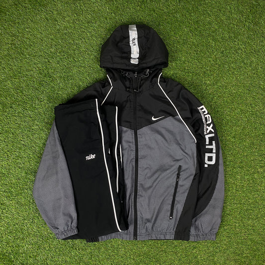 00s Nike Air Max Piping Tracksuit Jacket + Joggers Set Black Large