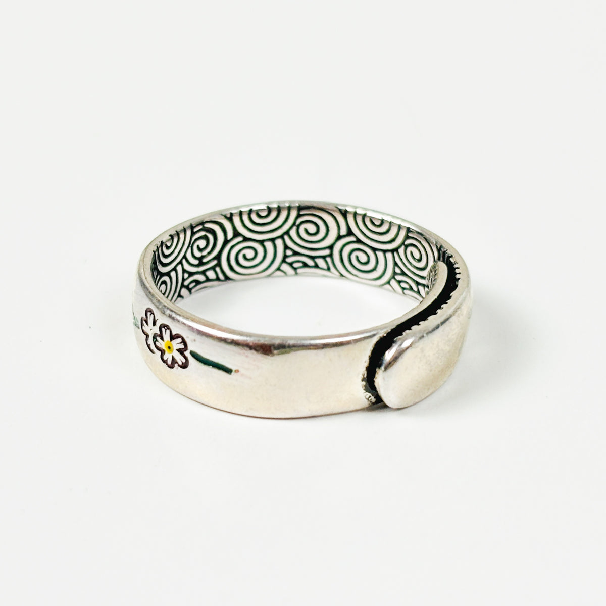 Daisy Flower Band Ring Adjustable Silver