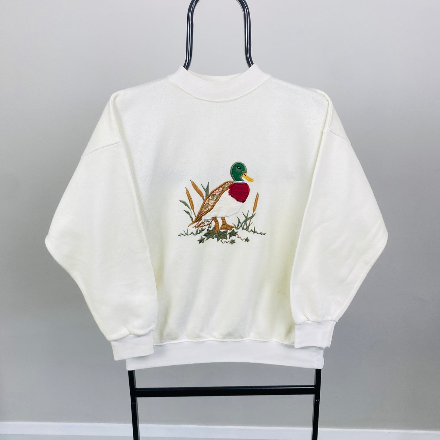 90s Acorn Duck Sweatshirt Cream Brown Small