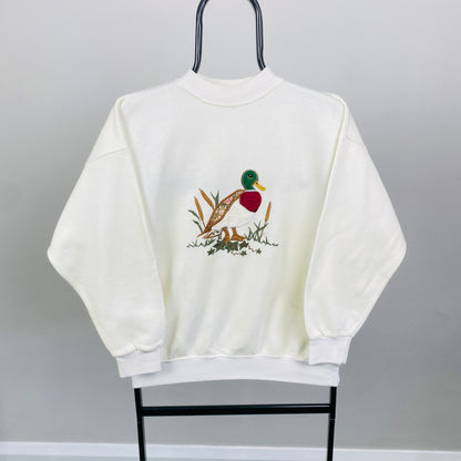 90s Acorn Duck Sweatshirt Cream Brown Small