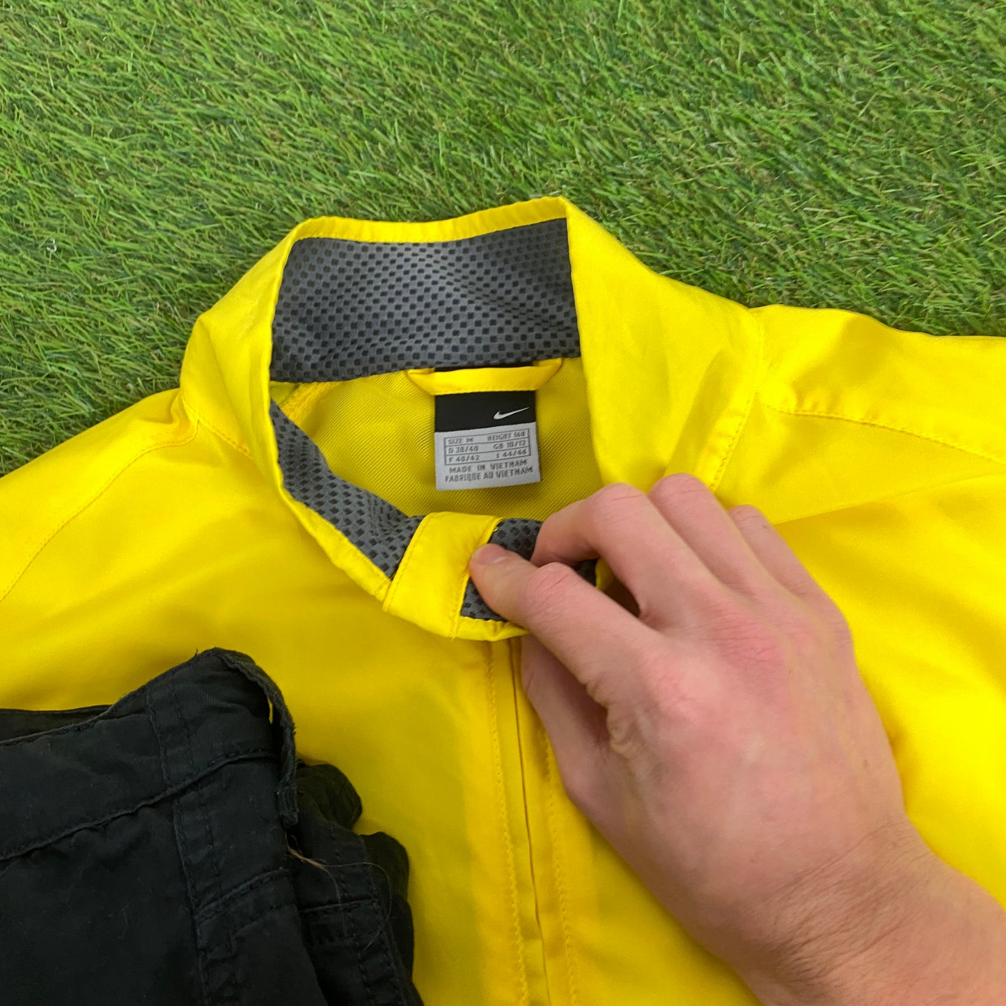 00s Nike Piping Windbreaker Jacket + Joggers Set Yellow Medium