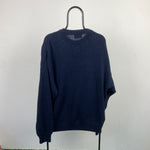 Retro Izod Golf Knit Sweatshirt Blue Large