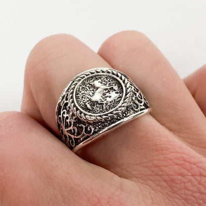 Retro Vintage Horse Signet Ring Silver