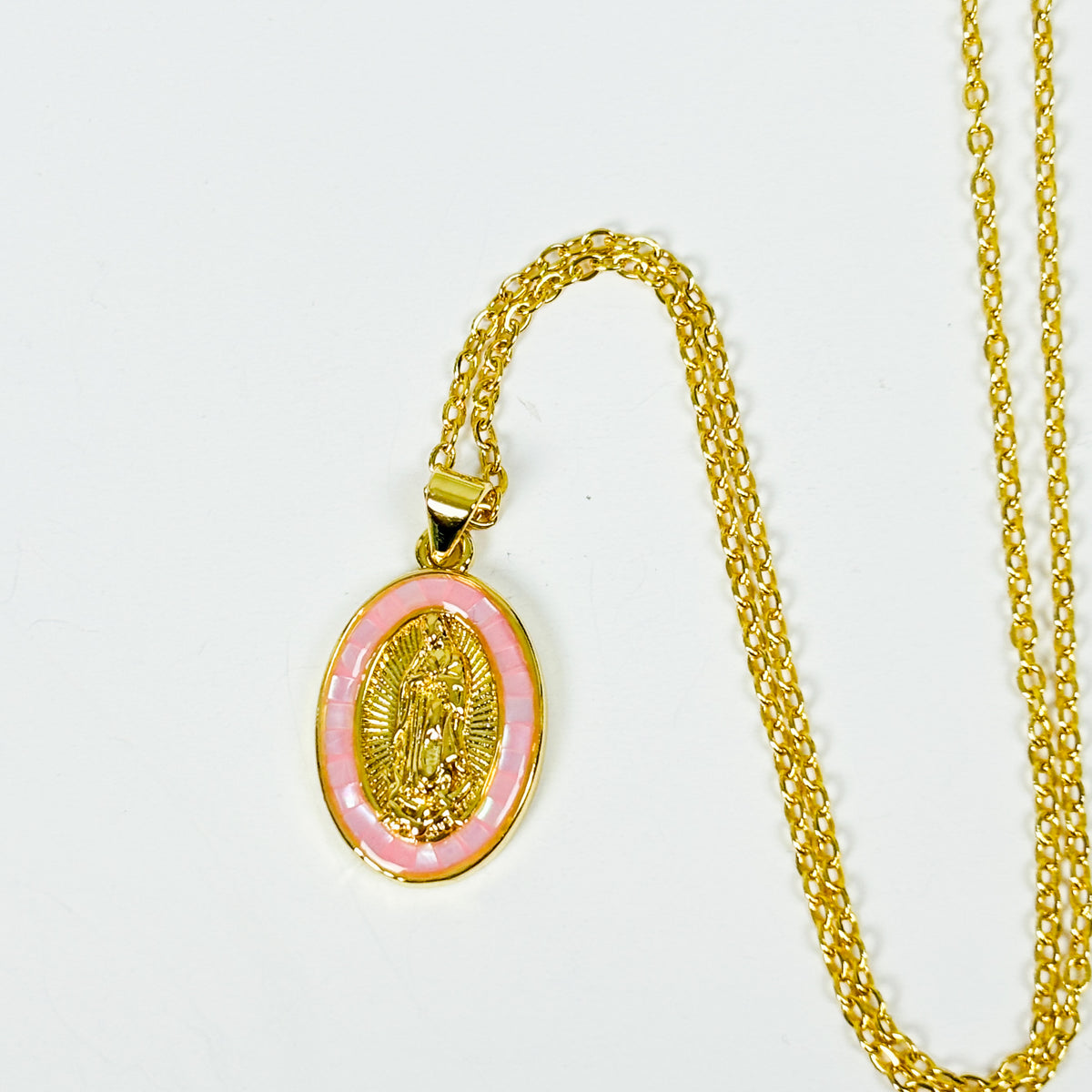 Jesus Gemstone Necklace Gold Pink