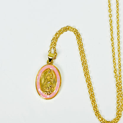 Jesus Gemstone Necklace Gold Pink