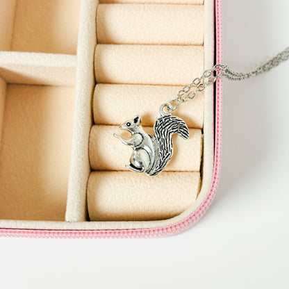 Squirrel Charm Necklace Silver
