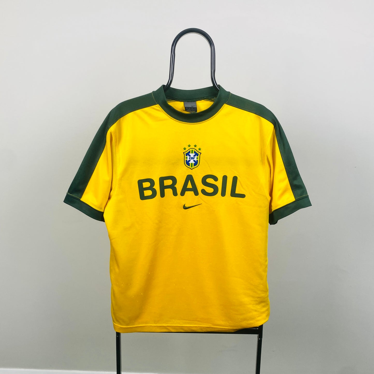 90s Nike Brazil Football Shirt T-Shirt Yellow Small