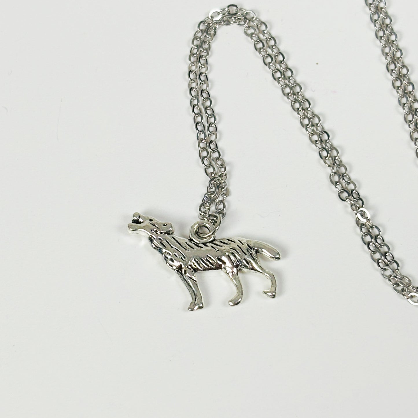 Vintage Wolf Charm Necklace Silver